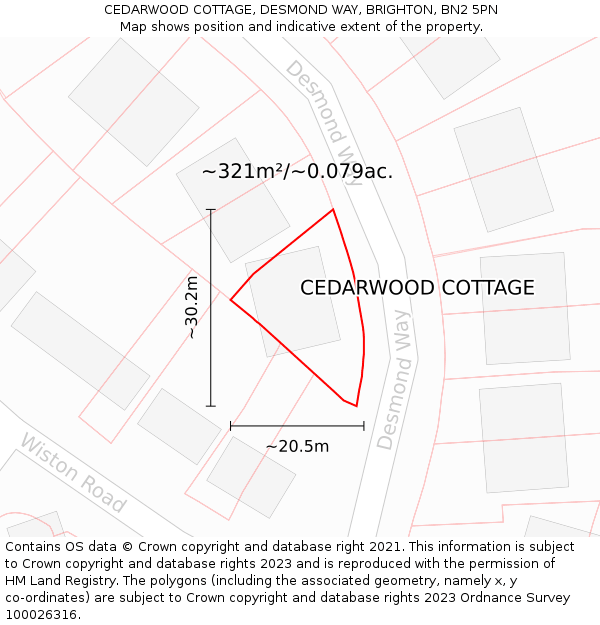 CEDARWOOD COTTAGE, DESMOND WAY, BRIGHTON, BN2 5PN: Plot and title map