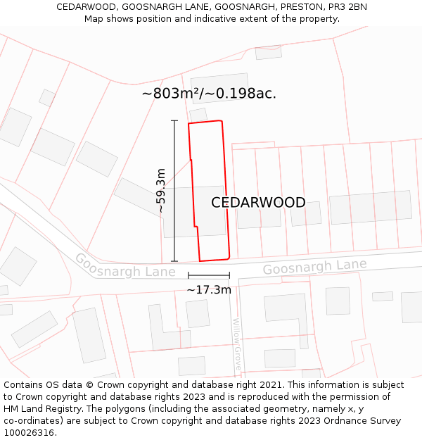 CEDARWOOD, GOOSNARGH LANE, GOOSNARGH, PRESTON, PR3 2BN: Plot and title map