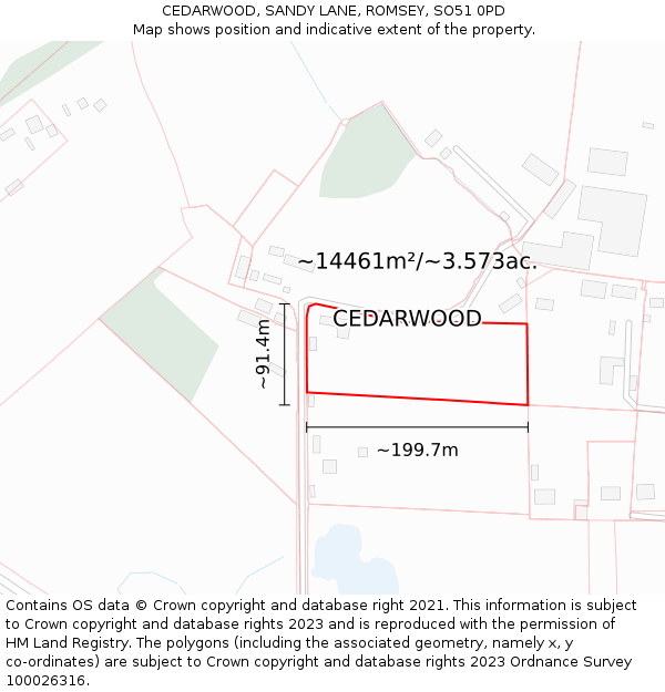 CEDARWOOD, SANDY LANE, ROMSEY, SO51 0PD: Plot and title map