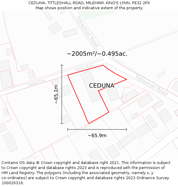 CEDUNA, TITTLESHALL ROAD, MILEHAM, KING'S LYNN, PE32 2PX: Plot and title map