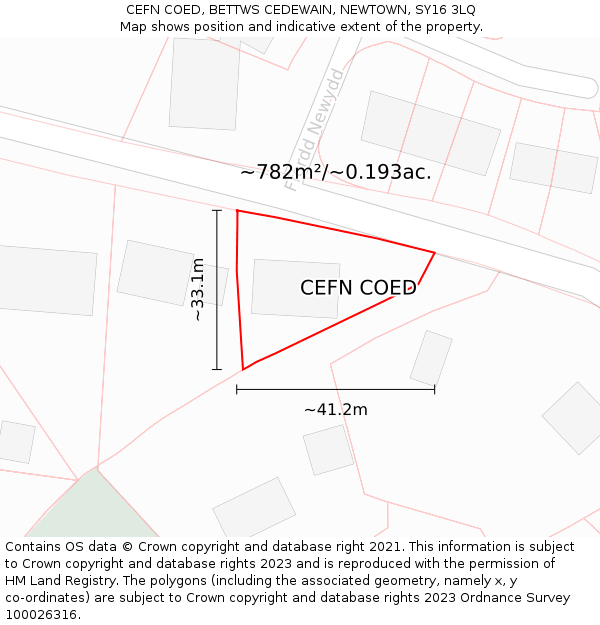 CEFN COED, BETTWS CEDEWAIN, NEWTOWN, SY16 3LQ: Plot and title map