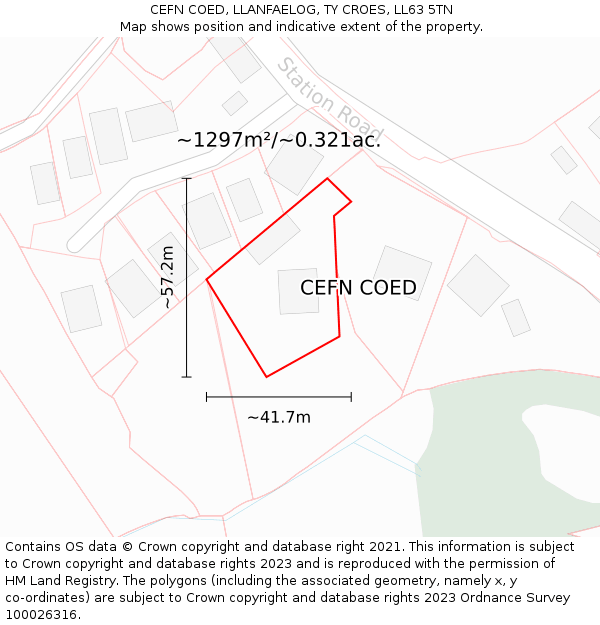 CEFN COED, LLANFAELOG, TY CROES, LL63 5TN: Plot and title map