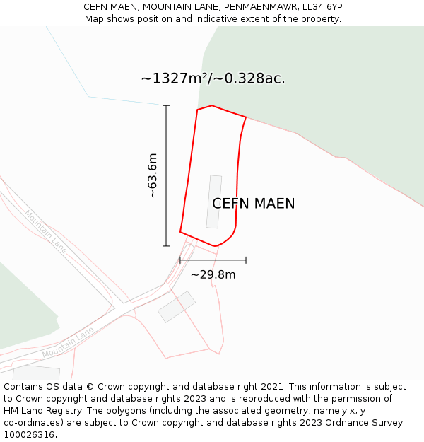 CEFN MAEN, MOUNTAIN LANE, PENMAENMAWR, LL34 6YP: Plot and title map