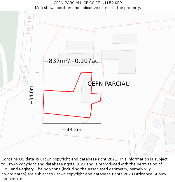 CEFN PARCIAU, CRICCIETH, LL52 0RP: Plot and title map