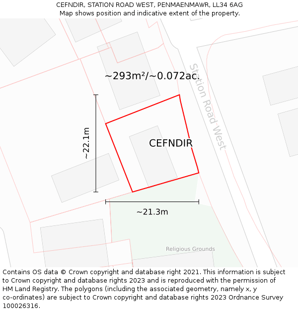 CEFNDIR, STATION ROAD WEST, PENMAENMAWR, LL34 6AG: Plot and title map