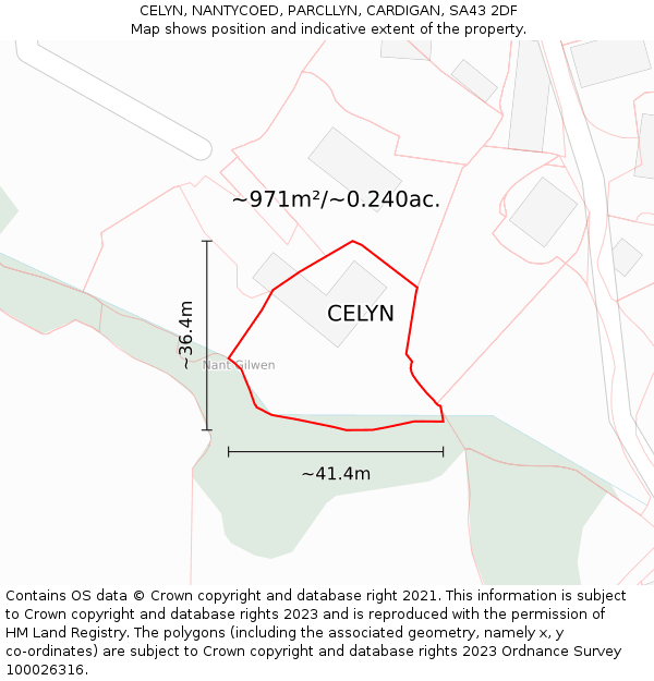 CELYN, NANTYCOED, PARCLLYN, CARDIGAN, SA43 2DF: Plot and title map