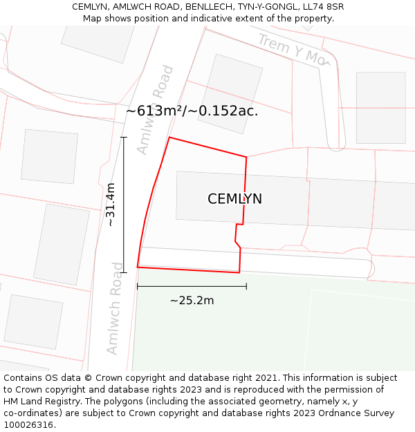 CEMLYN, AMLWCH ROAD, BENLLECH, TYN-Y-GONGL, LL74 8SR: Plot and title map