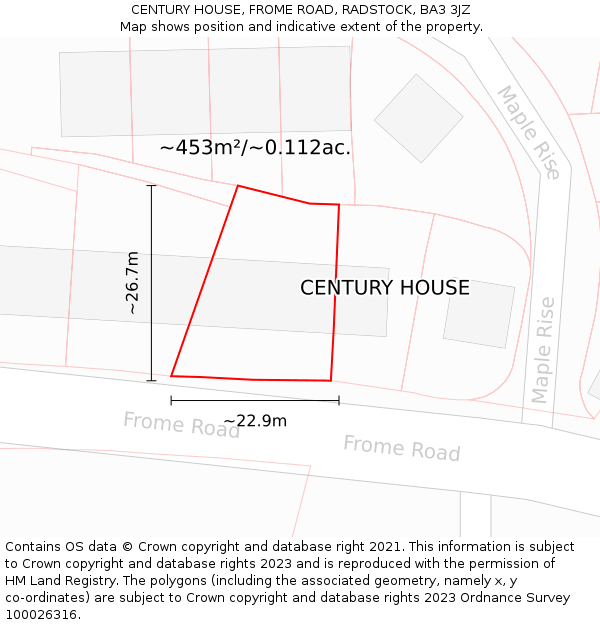 CENTURY HOUSE, FROME ROAD, RADSTOCK, BA3 3JZ: Plot and title map