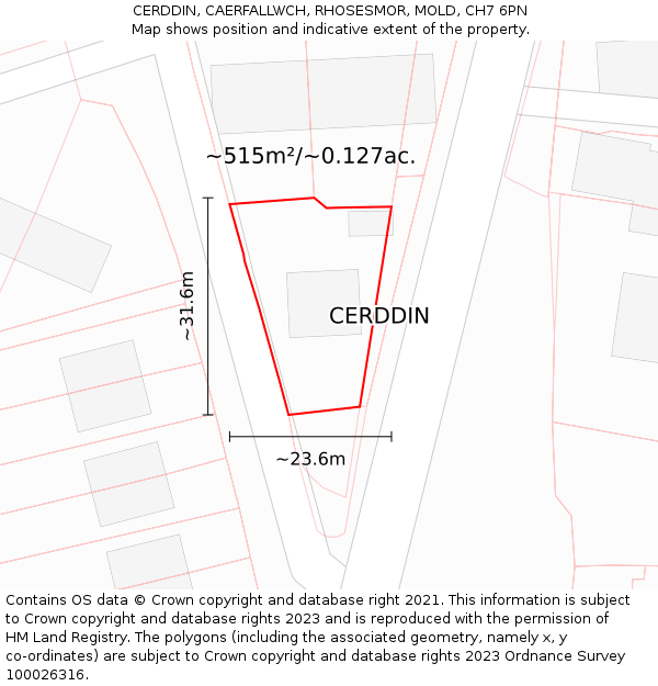 CERDDIN, CAERFALLWCH, RHOSESMOR, MOLD, CH7 6PN: Plot and title map