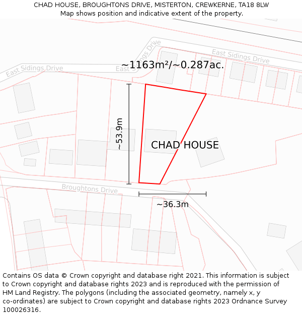 CHAD HOUSE, BROUGHTONS DRIVE, MISTERTON, CREWKERNE, TA18 8LW: Plot and title map