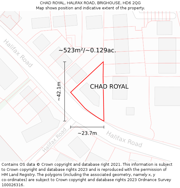 CHAD ROYAL, HALIFAX ROAD, BRIGHOUSE, HD6 2QG: Plot and title map