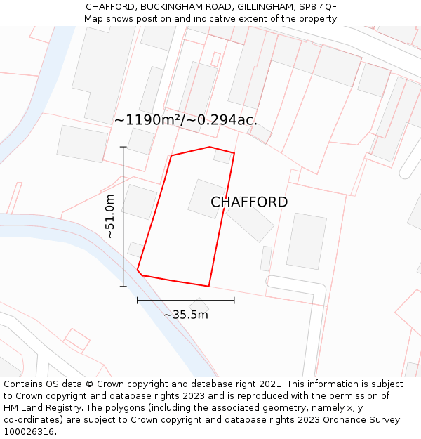 CHAFFORD, BUCKINGHAM ROAD, GILLINGHAM, SP8 4QF: Plot and title map