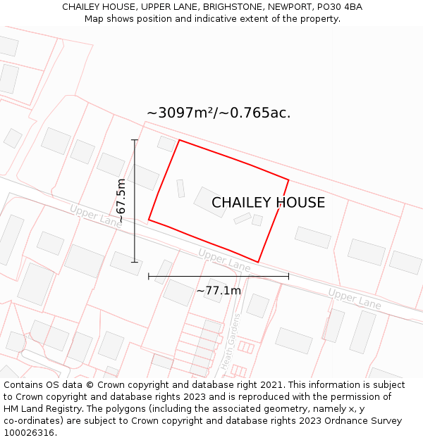 CHAILEY HOUSE, UPPER LANE, BRIGHSTONE, NEWPORT, PO30 4BA: Plot and title map