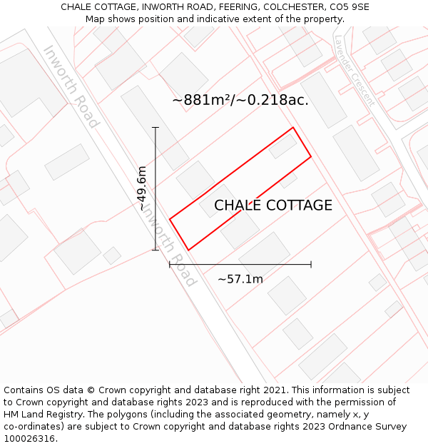 CHALE COTTAGE, INWORTH ROAD, FEERING, COLCHESTER, CO5 9SE: Plot and title map