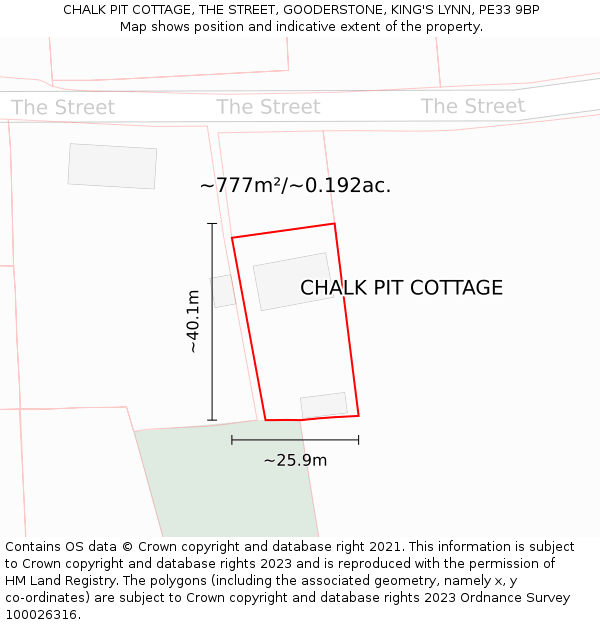 CHALK PIT COTTAGE, THE STREET, GOODERSTONE, KING'S LYNN, PE33 9BP: Plot and title map