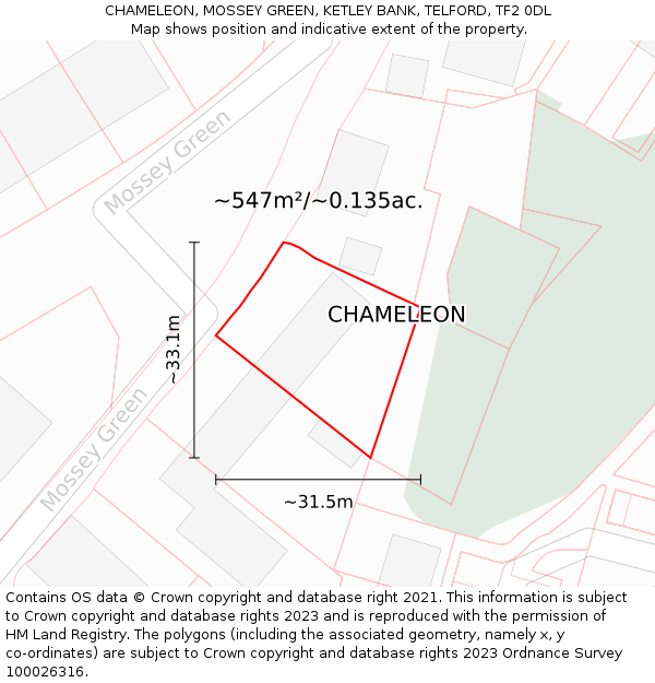 CHAMELEON, MOSSEY GREEN, KETLEY BANK, TELFORD, TF2 0DL: Plot and title map