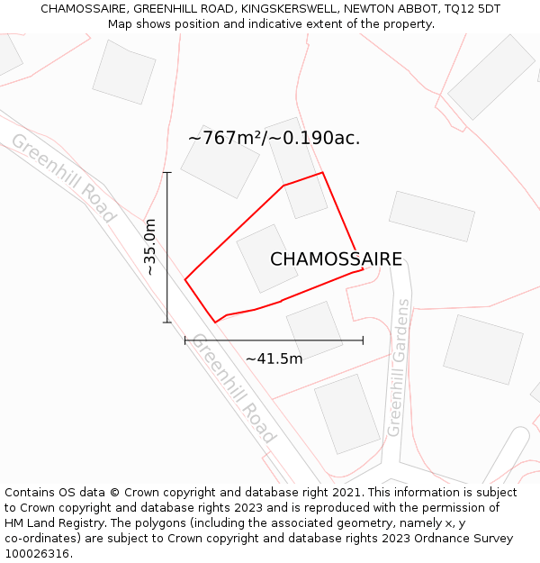 CHAMOSSAIRE, GREENHILL ROAD, KINGSKERSWELL, NEWTON ABBOT, TQ12 5DT: Plot and title map