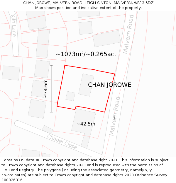 CHAN JOROWE, MALVERN ROAD, LEIGH SINTON, MALVERN, WR13 5DZ: Plot and title map