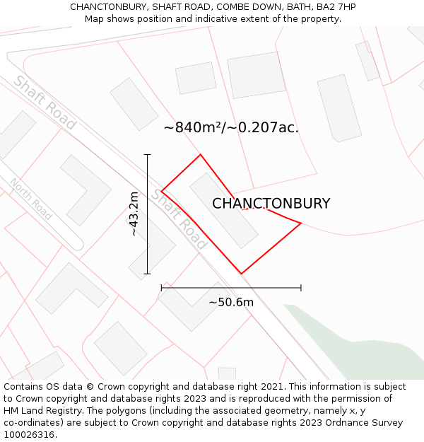 CHANCTONBURY, SHAFT ROAD, COMBE DOWN, BATH, BA2 7HP: Plot and title map