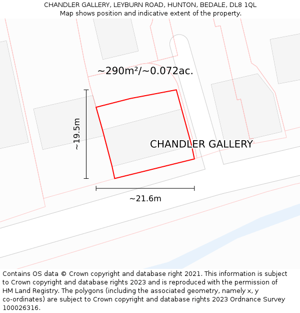 CHANDLER GALLERY, LEYBURN ROAD, HUNTON, BEDALE, DL8 1QL: Plot and title map