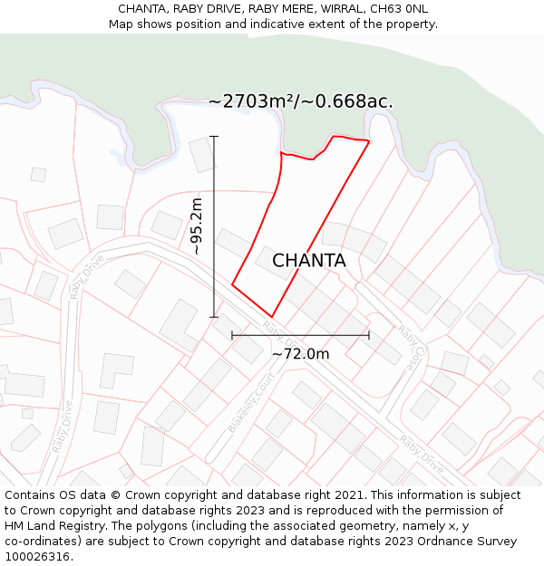 CHANTA, RABY DRIVE, RABY MERE, WIRRAL, CH63 0NL: Plot and title map