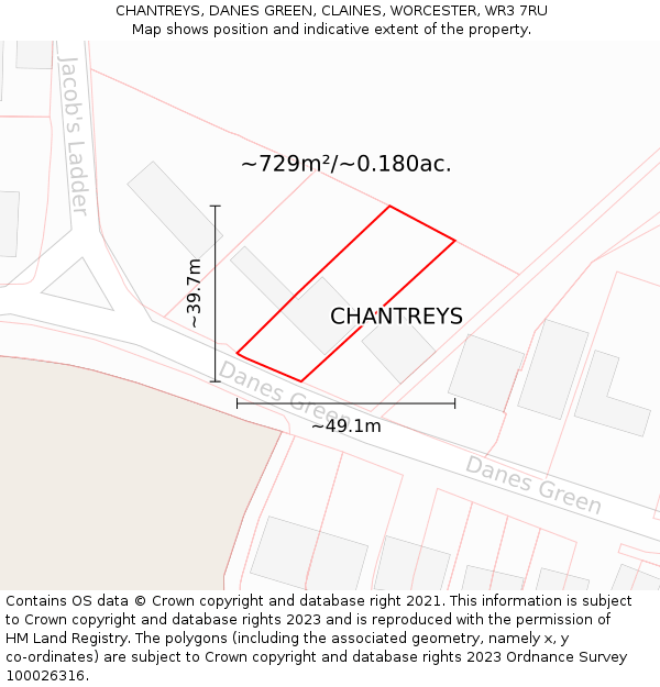 CHANTREYS, DANES GREEN, CLAINES, WORCESTER, WR3 7RU: Plot and title map