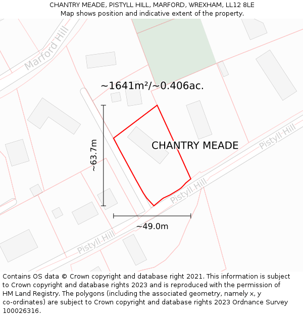 CHANTRY MEADE, PISTYLL HILL, MARFORD, WREXHAM, LL12 8LE: Plot and title map
