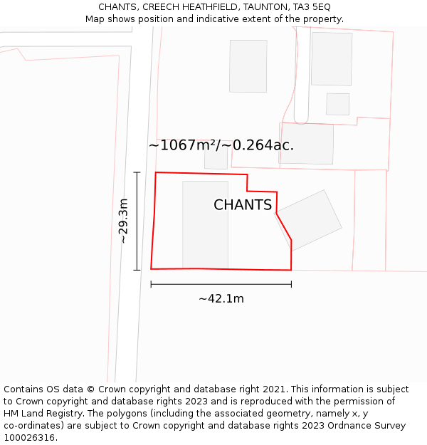 CHANTS, CREECH HEATHFIELD, TAUNTON, TA3 5EQ: Plot and title map