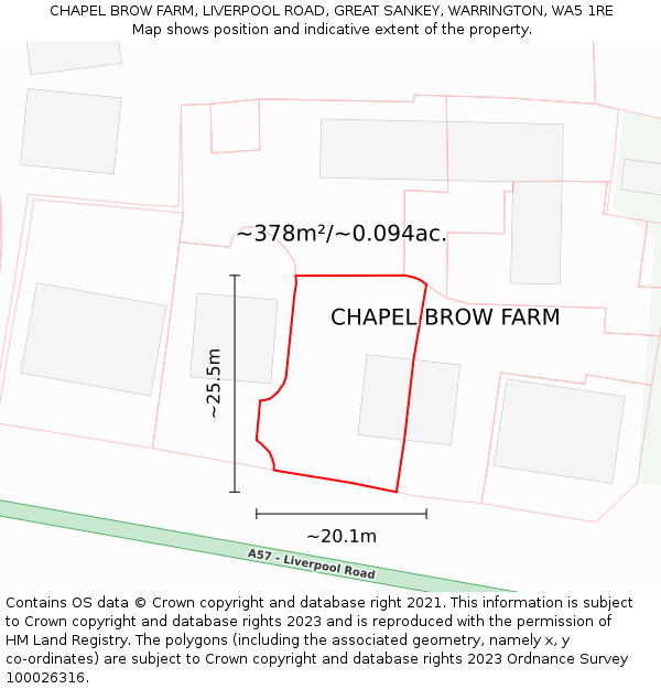 CHAPEL BROW FARM, LIVERPOOL ROAD, GREAT SANKEY, WARRINGTON, WA5 1RE: Plot and title map