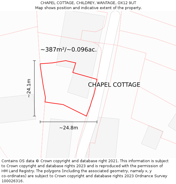 CHAPEL COTTAGE, CHILDREY, WANTAGE, OX12 9UT: Plot and title map