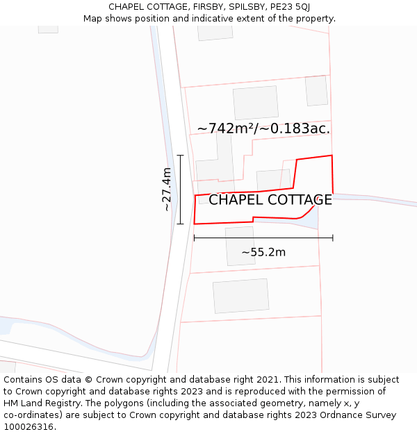 CHAPEL COTTAGE, FIRSBY, SPILSBY, PE23 5QJ: Plot and title map