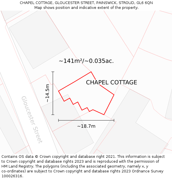 CHAPEL COTTAGE, GLOUCESTER STREET, PAINSWICK, STROUD, GL6 6QN: Plot and title map