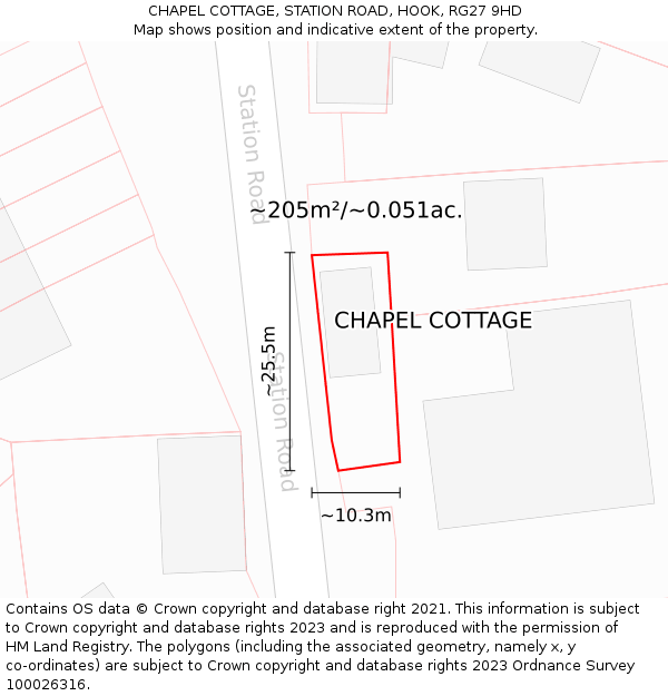 CHAPEL COTTAGE, STATION ROAD, HOOK, RG27 9HD: Plot and title map