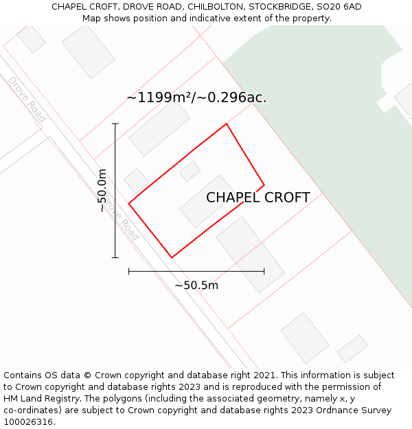 CHAPEL CROFT, DROVE ROAD, CHILBOLTON, STOCKBRIDGE, SO20 6AD: Plot and title map