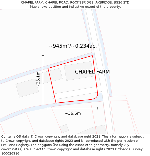 CHAPEL FARM, CHAPEL ROAD, ROOKSBRIDGE, AXBRIDGE, BS26 2TD: Plot and title map