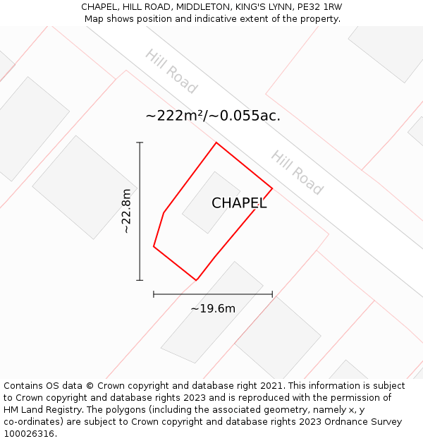 CHAPEL, HILL ROAD, MIDDLETON, KING'S LYNN, PE32 1RW: Plot and title map