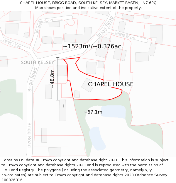 CHAPEL HOUSE, BRIGG ROAD, SOUTH KELSEY, MARKET RASEN, LN7 6PQ: Plot and title map