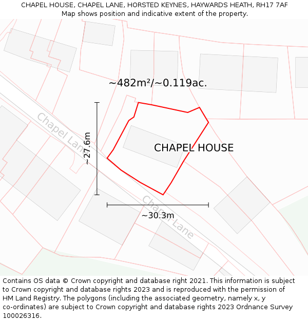 CHAPEL HOUSE, CHAPEL LANE, HORSTED KEYNES, HAYWARDS HEATH, RH17 7AF: Plot and title map