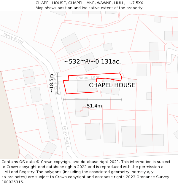 CHAPEL HOUSE, CHAPEL LANE, WAWNE, HULL, HU7 5XX: Plot and title map