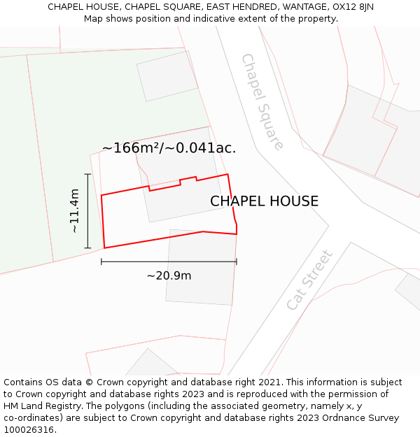 CHAPEL HOUSE, CHAPEL SQUARE, EAST HENDRED, WANTAGE, OX12 8JN: Plot and title map