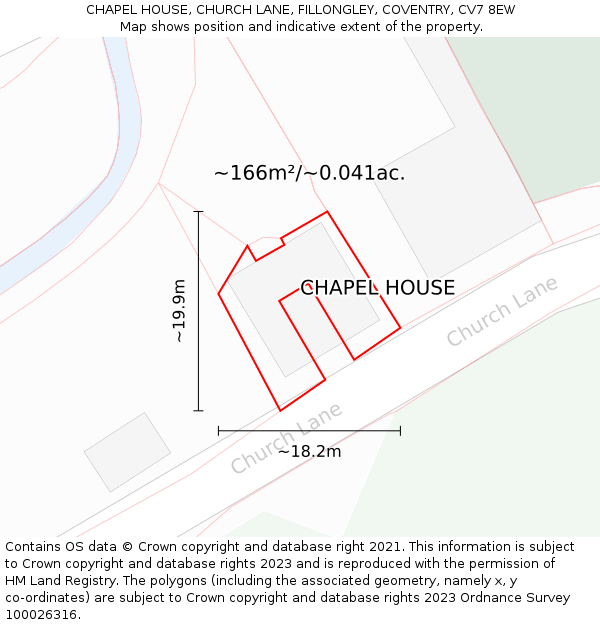 CHAPEL HOUSE, CHURCH LANE, FILLONGLEY, COVENTRY, CV7 8EW: Plot and title map