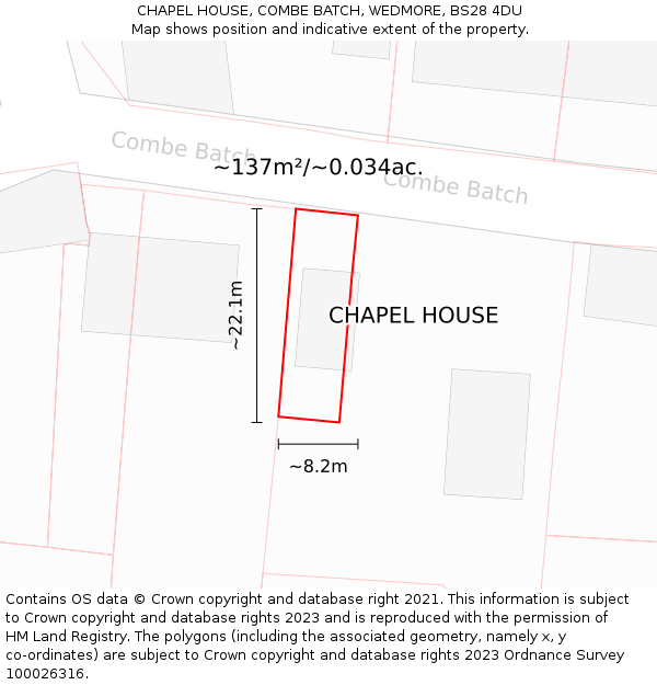 CHAPEL HOUSE, COMBE BATCH, WEDMORE, BS28 4DU: Plot and title map