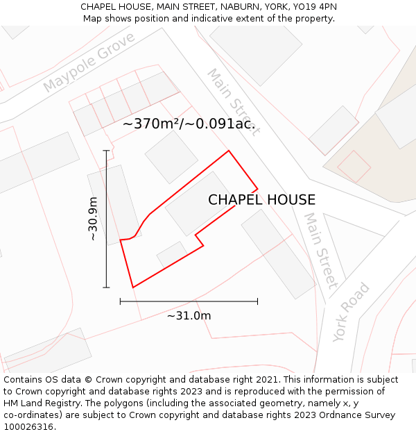 CHAPEL HOUSE, MAIN STREET, NABURN, YORK, YO19 4PN: Plot and title map