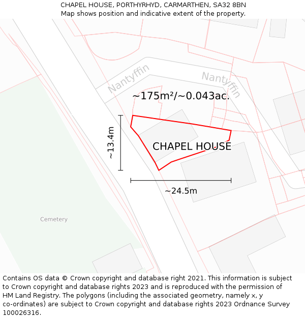 CHAPEL HOUSE, PORTHYRHYD, CARMARTHEN, SA32 8BN: Plot and title map