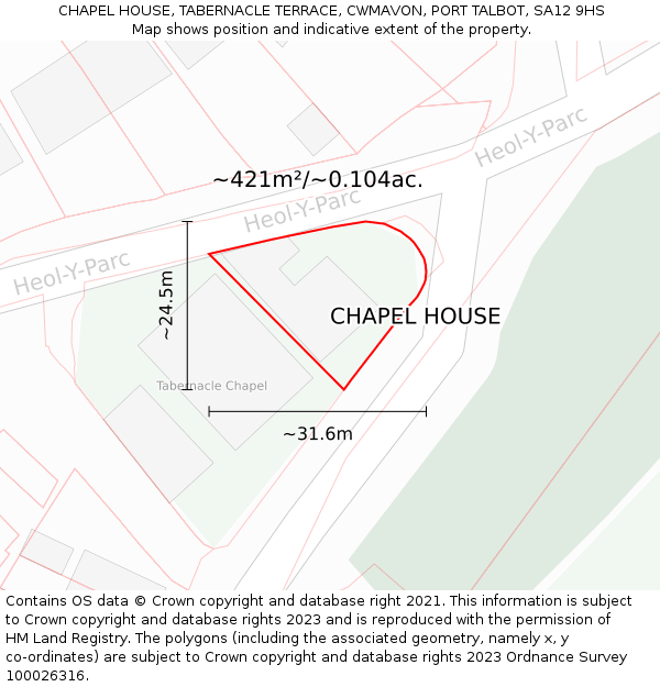 CHAPEL HOUSE, TABERNACLE TERRACE, CWMAVON, PORT TALBOT, SA12 9HS: Plot and title map