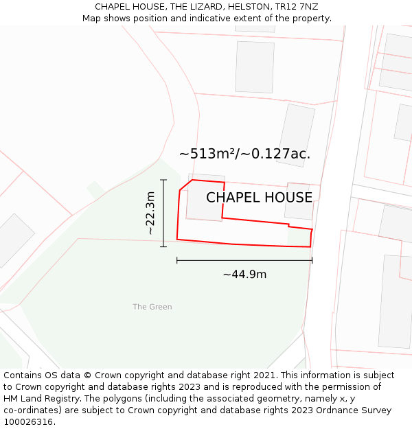 CHAPEL HOUSE, THE LIZARD, HELSTON, TR12 7NZ: Plot and title map