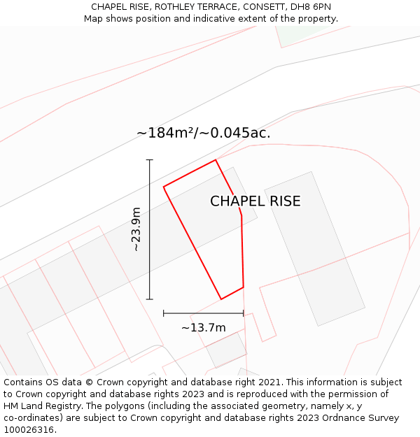 CHAPEL RISE, ROTHLEY TERRACE, CONSETT, DH8 6PN: Plot and title map