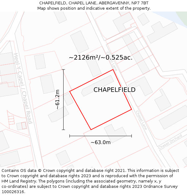 CHAPELFIELD, CHAPEL LANE, ABERGAVENNY, NP7 7BT: Plot and title map