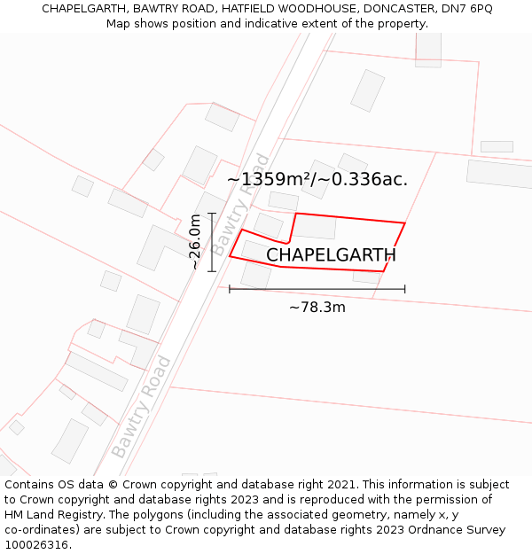 CHAPELGARTH, BAWTRY ROAD, HATFIELD WOODHOUSE, DONCASTER, DN7 6PQ: Plot and title map