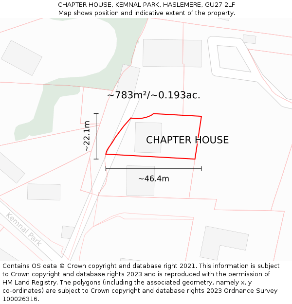 CHAPTER HOUSE, KEMNAL PARK, HASLEMERE, GU27 2LF: Plot and title map